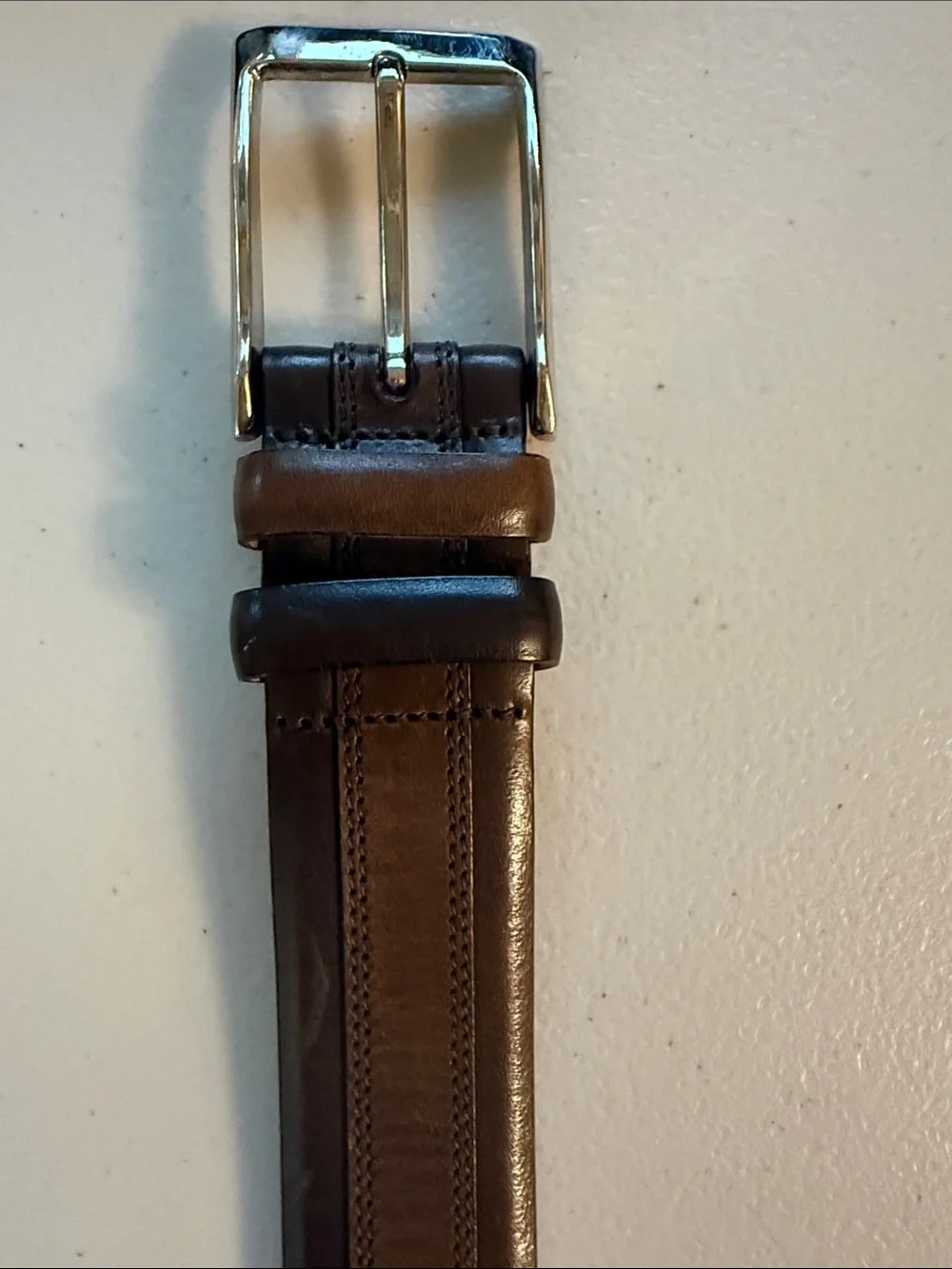 Mezlan Two-Tone Brown Leather Belt with Polished Buckle - 42 inches